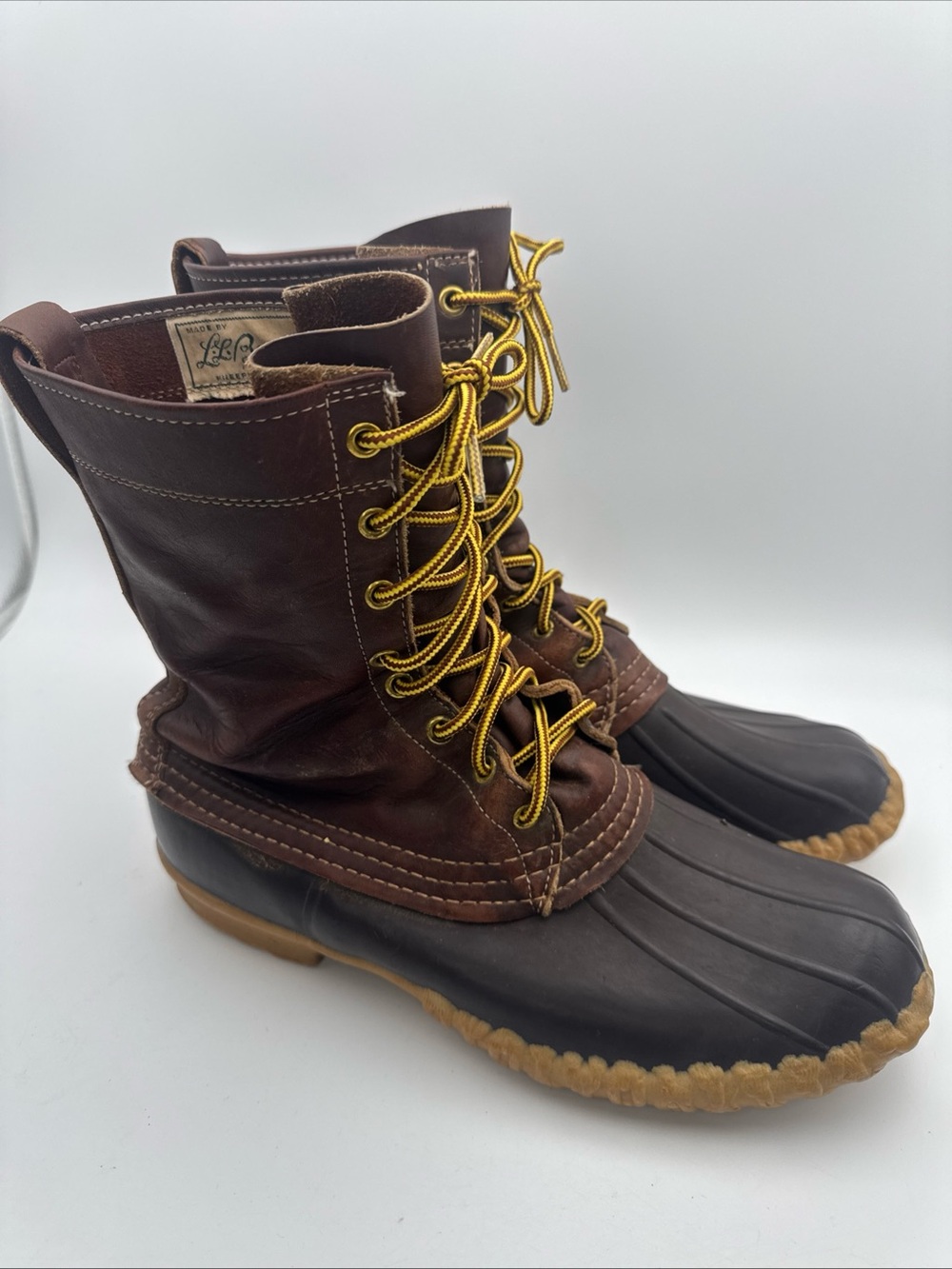 Vintage LL Bean Maine Hunting Shoe Boots Script Label Mens 10EE